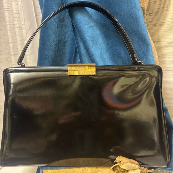 Handbags - Vintage “ Theodor” Elegant Black Patent Leather Handbag/Purse